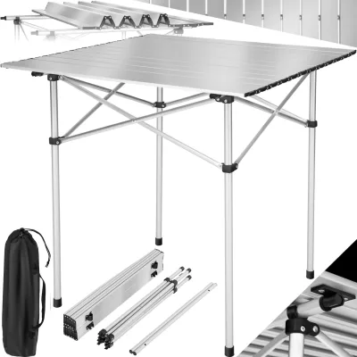 tectake® Aluminium Campingtisch, klappbar, bodenschonende Kunststoffkappen, mit Tragetasche, 70 x 70 x 70 cm