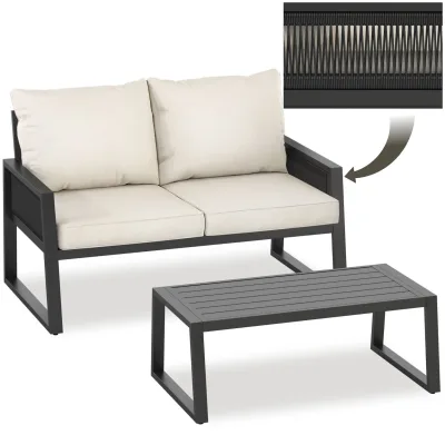 tectake® Aluminium Garten-Lounge Set, im Rope-Design, wetterfest, höhenverstellbare Füße