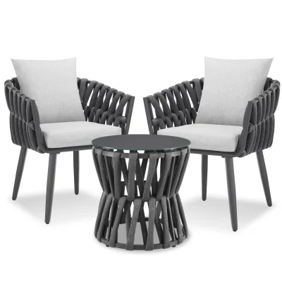 tectake® Aluminium Gartenlounge-Set, im Rope-Design, dicke Polsterung, höhenverstellbare Kunststofffüße, Sicherheitsglasplatte