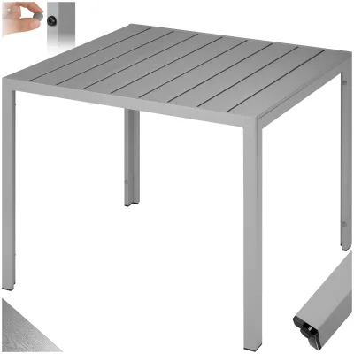 tectake® Aluminium Gartentisch, Oberfläche in Holzoptik, 2 höhenverstellbare Füße, 90 x 90 x 74,5 cm