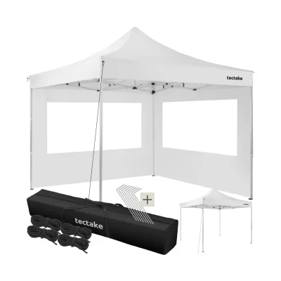 tectake® Aluminium Pavillon, 3 x 3 m, faltbar und höhenverstellbar, inklusive Spannseilen, Heringen und Tragetasche