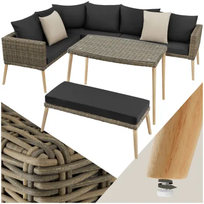 tectake® Aluminium Rattan Lounge Lounge, wetterfest und UV-beständig, schlanke, hohe Beine, hochwertiges Geflecht