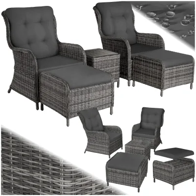 tectake® Aluminium Rattan Sitzgruppe, für 2 bis 4 Personen, Dicke der Sitzpolster 8,5 cm, mit Sicherheitsglasplatte, mit Sicherheitsglasplatte