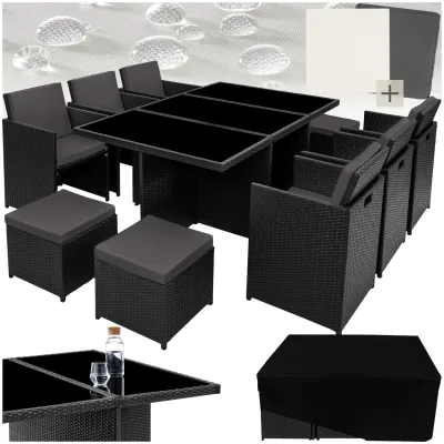tectake® Aluminium Rattan Sitzgruppe, wetterfest und UV-beständig, für 6 bis 10 Personen, zusammenschiebbar, inklusive Schutzhülle