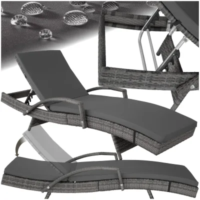 tectake® Aluminium Rattan Sonnenliege, wetterfest und UV-beständig, abnehmbare Polsterauflage, 190 x 71 x 34 – 74,5 cm