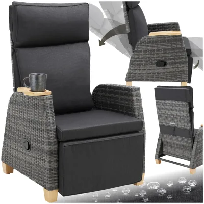 tectake® Aluminium Rattansessel, wetterfest und UV-beständig, dicke Polsterung, 68,5 x 67 – 129 x 89 – 106 cm