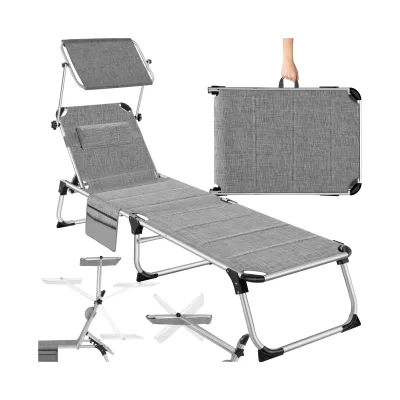 tectake® Aluminium Sonnenliege, gepolstert, klappbar, 6-fach verstellbare Rückenlehne mit Kopfpolster, 200 x 60,5 x 34 cm, mit Seitentasche