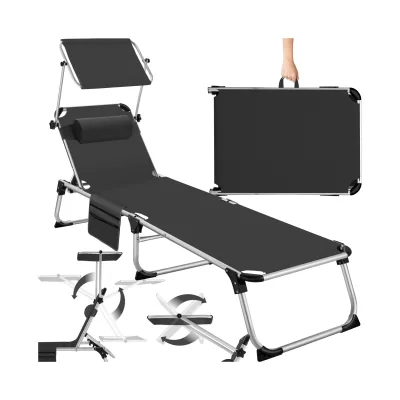 tectake® Aluminium Sonnenliege, klappbar, mit Kopfkissen, 6-fach verstellbare Rückenlehne, 218 x 60 x 33,5 cm, inkl. Seitentasche