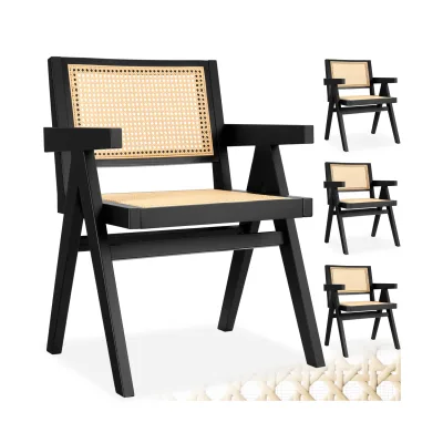 tectake® Armlehnstuhl, Boho-Stil, massives Holzgestell mit Lackierung, 59 x 56,5 x 82,5 cm, Belastbarkeit 120 kg