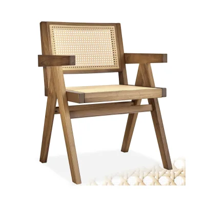 tectake® Armlehnstuhl, Boho-Stil, massives Holzgestell mit Lackierung, 59 x 56,5 x 82,5 cm, Belastbarkeit 120 kg