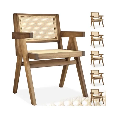 tectake® Armlehnstuhl, Boho-Stil, massives Holzgestell mit Lackierung, 59 x 56,5 x 82,5 cm, Belastbarkeit 120 kg