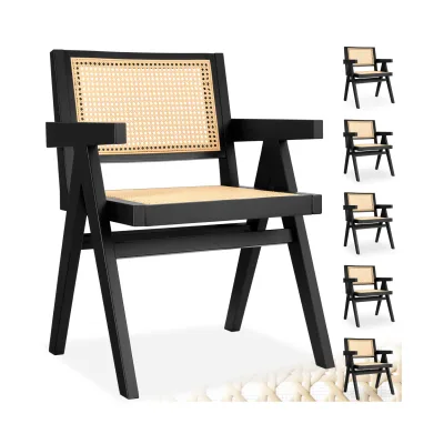 tectake® Armlehnstuhl, Boho-Stil, massives Holzgestell mit Lackierung, 59 x 56,5 x 82,5 cm, Belastbarkeit 120 kg