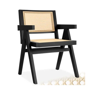 tectake® Armlehnstuhl, Boho-Stil, massives Holzgestell mit Lackierung, 59 x 56,5 x 82,5 cm, Belastbarkeit 120 kg