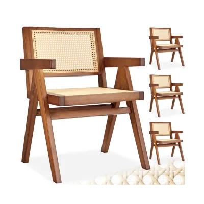 tectake® Armlehnstuhl, Boho-Stil, massives Holzgestell mit Lackierung, 59 x 56,5 x 82,5 cm, Belastbarkeit 120 kg