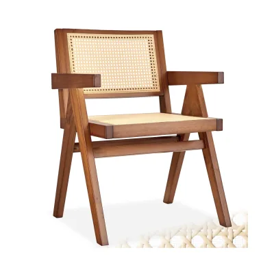 tectake® Armlehnstuhl, Boho-Stil, massives Holzgestell mit Lackierung, 59 x 56,5 x 82,5 cm, Belastbarkeit 120 kg
