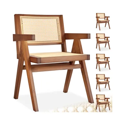 tectake® Armlehnstuhl, Boho-Stil, massives Holzgestell mit Lackierung, 59 x 56,5 x 82,5 cm, Belastbarkeit 120 kg