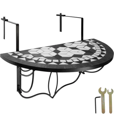 tectake® Balkontisch, Stahl, Mosaik und Zement, massive Platte, 75 x 65 x 62 cm