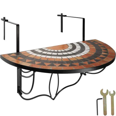 tectake® Balkontisch, Stahl, Mosaik und Zement, massive Platte, 75 x 65 x 62 cm