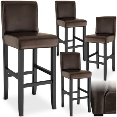 tectake® Barhocker, gepolstert mit Rückenlehne, Stuhlbeine aus Massivholz, Sitzhöhe 76 cm