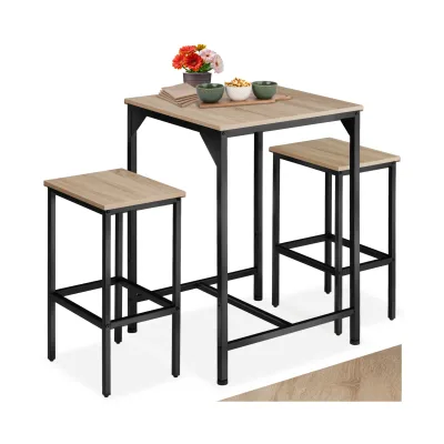 tectake® Barset, 3-teilig, Industrial Style, mit höhenverstellbaren Kunststofffüßen