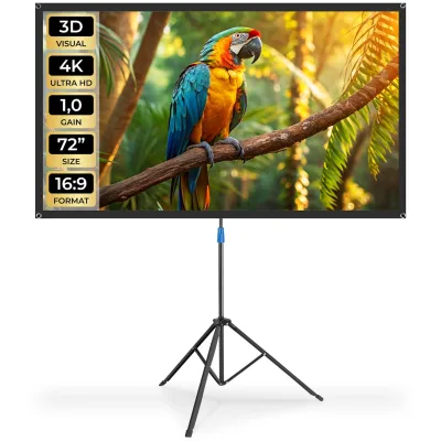 tectake® Beamer-Leinwand, für 4K, HD, Ultra HD und Full HD, Gain-Faktor 1,0, reißfester Terylenestoff, faltenfrei gespannt, Format 16:9, 72“
