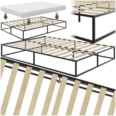 tectake® Bett, robustes Stahlgestell, zeitloses Design, Plattformgestell mit Unterbettstauraum, Belastbarkeit 250 kg, bodenschonende Kunststoffkappen