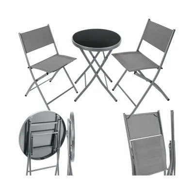tectake® Bistro-Set, klappbar, für 2 Personen, UV-beständig, Tisch mit Sicherheitsglasplatte
