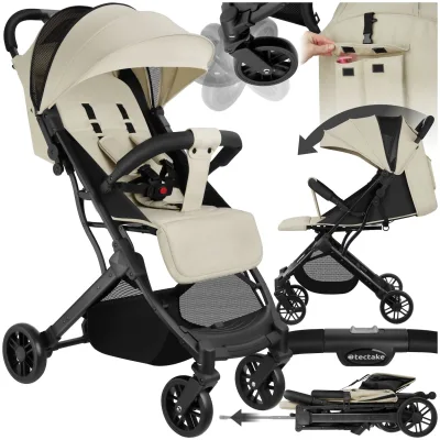 tectake® Buggy-Kinderwagen, Einhand-Klappmechanismus, mit 5-Punkt-Gurt, Feststellbremse, Schutzbügel, pulverbeschichtetes Stahlgestell und pflegeleichter Stoffbezug, für 0 bis 36 Monate geeignet, Belastbarkeit 15 kg
