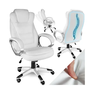 tectake® Bürostuhl, 360° drehbar und stufenlos höhenverstellbar, dicke Polsterung mit Kunstlederbezug, einstellbare Wippfunktion