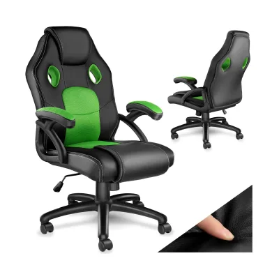 tectake® Bürostuhl, ergonomische Form, Kunstlederbezug mit Mesh-Gewebe, stufenlos höhenverstellbar