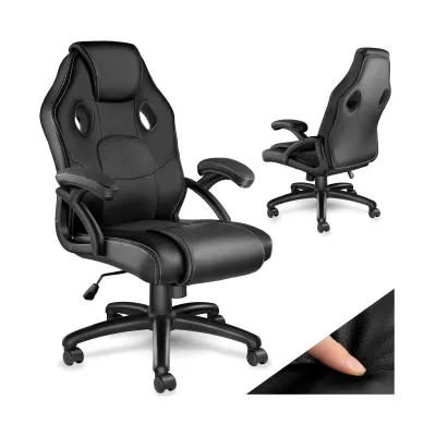 tectake® Bürostuhl, ergonomische Form, Kunstlederbezug mit Mesh-Gewebe, stufenlos höhenverstellbar