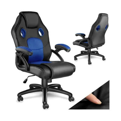 tectake® Bürostuhl, ergonomische Form, Kunstlederbezug mit Mesh-Gewebe, stufenlos höhenverstellbar