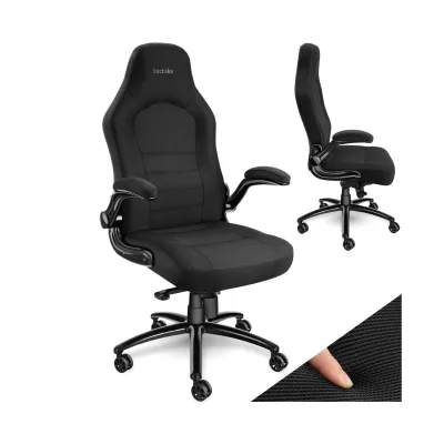 tectake® Bürostuhl, ergonomische Form, mit Stoffbezug, klappbare Armlehnen und Wippfunktion, stufenlos höhenverstellbar
