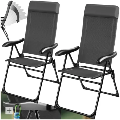 tectake® Campingstuhl, klappbar, 7-fach verstellbare Rückenlehne mit Kopfpolster, Belastbarkeit 120 kg, 57 x 65 x 112 cm