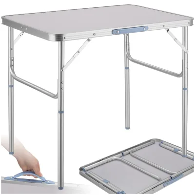 tectake® Campingtisch, klappbar, anschraubbare, höhenverstellbare Beine und Füße, 75 x 55 x 68 cm