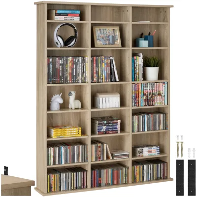 tectake® CD DVD Regal, in Holzoptik, höhenverstellbare und herausnehmbare Zwischenböden, 105,5 x 19 x 136,5 cm