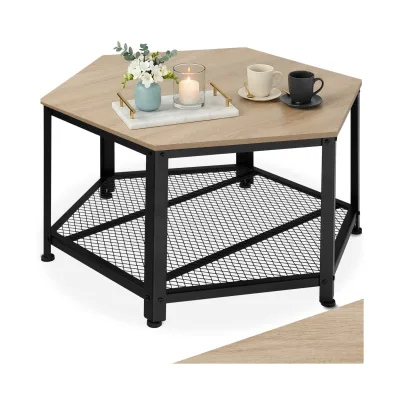 tectake® Couchtisch, Industrial Style, sechseckig mit Gitterablage, 86,5 x 75 x 46,5 cm