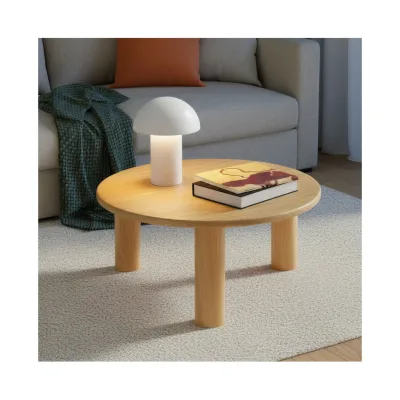 tectake® Couchtisch, rund, furnierte MDF-Tischplatte, bodenschonende Filzgleiter
