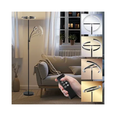 tectake® Deckenfluter, LED, 20 W, inklusive Leselicht 7 W, bewegliche LED-Bögen und Schwanenhals, 31,5 x 188 cm