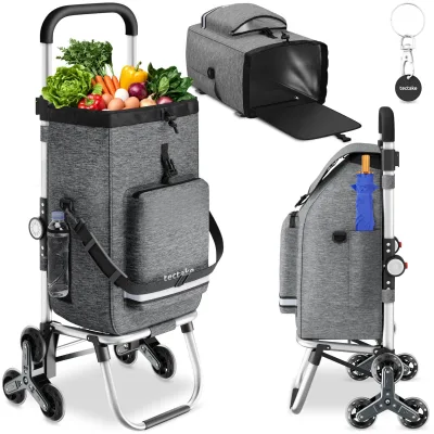 tectake® Einkaufstrolley, 3-in-1, Nutzung auch als Umhängetasche und Sackkarre, 56 l, längenverstellbarer Gurt, höhenverstellbarer und gepolsterter Griff, inkl. Kühltasche, leichtgängige Treppensteiger-Räder