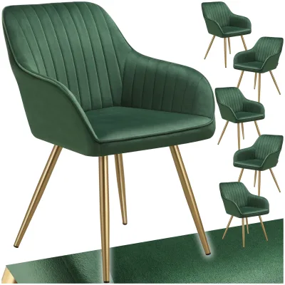 tectake® Esszimmerstuhl, gepolstert, in Samtoptik, gesteppt, schlanke, goldene Stahlbeine, 58 x 62 x 82 cm
