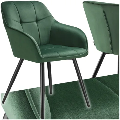 tectake® Esszimmerstuhl, gepolstert, in Samtoptik, gesteppt, schlanke Stahlbeine, 58 x 62 x 82 cm