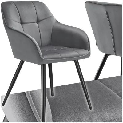 tectake® Esszimmerstuhl, gepolstert, in Samtoptik, gesteppt, schlanke Stahlbeine, 58 x 62 x 82 cm