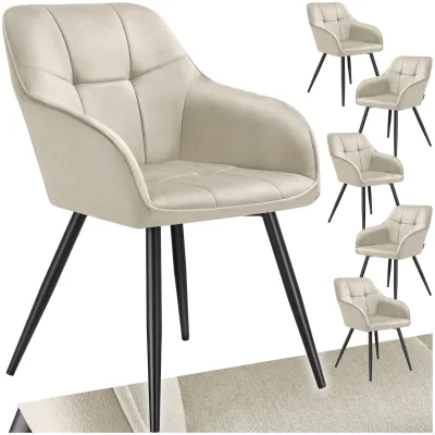 tectake® Esszimmerstuhl, gepolstert, in Samtoptik, gesteppt, schlanke Stahlbeine, 58 x 62 x 82 cm