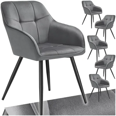 tectake® Esszimmerstuhl, gepolstert, in Samtoptik, gesteppt, schlanke Stahlbeine, 58 x 62 x 82 cm