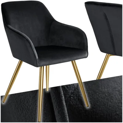 tectake® Esszimmerstuhl, gepolstert, in Samtoptik, goldene Stahlbeine, 58 x 62 x 82 cm