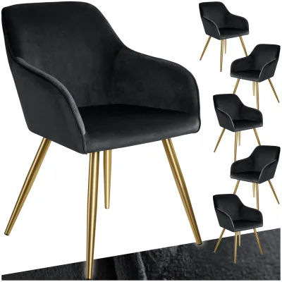 tectake® Esszimmerstuhl, gepolstert, in Samtoptik, goldene Stahlbeine, 58 x 62 x 82 cm