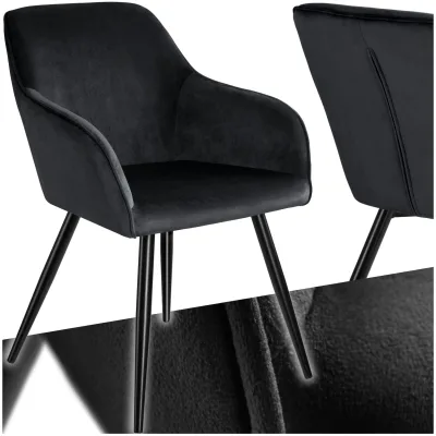 tectake® Esszimmerstuhl, gepolstert, in Samtoptik, schwarze Stahlbeine, 58 x 62 x 82 cm