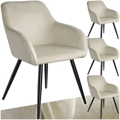 tectake® Esszimmerstuhl, gepolstert, in Samtoptik, schwarze Stahlbeine, 58 x 62 x 82 cm