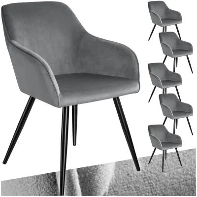 tectake® Esszimmerstuhl, gepolstert, in Samtoptik, schwarze Stahlbeine, 58 x 62 x 82 cm